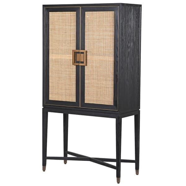 Zelten Black Bar Cabinet 183 cm black oak rattan details cabinet on stand