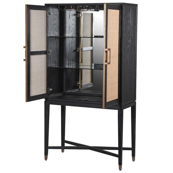 Zelten Black Bar Cabinet 183 cm black oak rattan details cabinet on stand