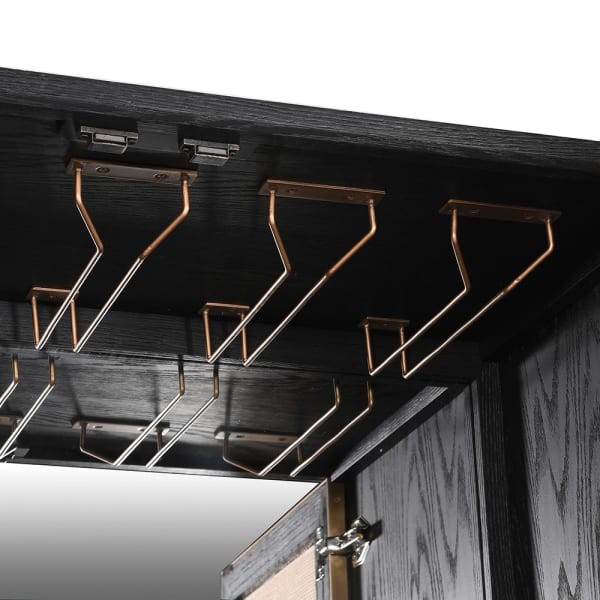 Zelten Black Bar Cabinet 183 cm black oak rattan details cabinet on stand