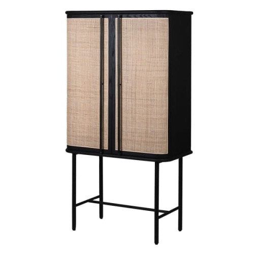 Leicester Bar Cabinet 171 cm two-doors cabinet oak and cane iron base