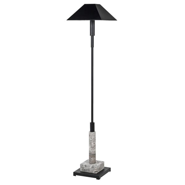 Montrose Black 149cm floor lamp with a grey marble base and black metal shade