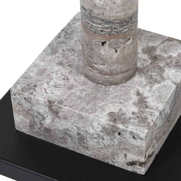 Black floor lamp with a natural grey marble column and square base