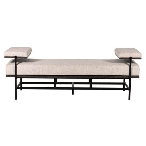 Large cream upholstered bench measuring 185 cm