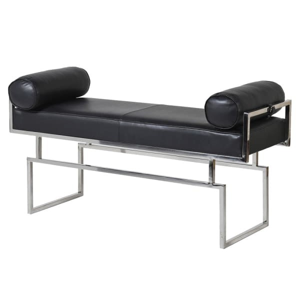 Sloane Black Bench  122 cm black leather stainless steel base