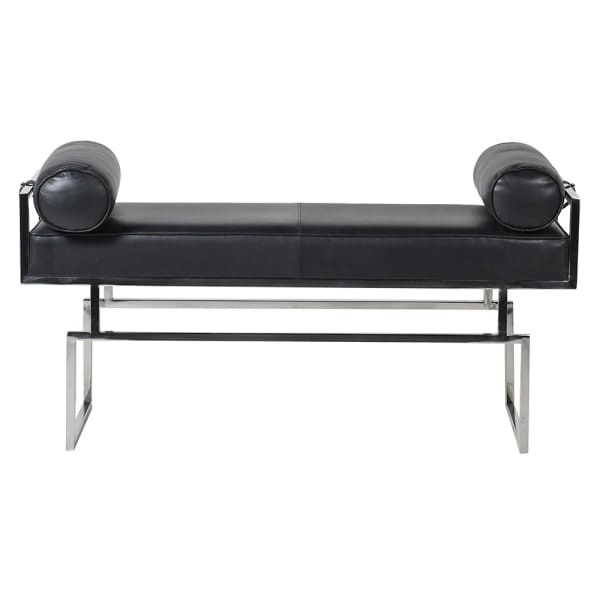 Sloane Black Bench  122 cm black leather stainless steel base