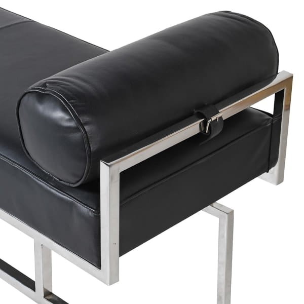 Sloane Black Bench  122 cm black leather stainless steel base