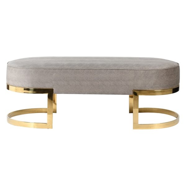Belgrave grey upholstered bench with sculptural gold base