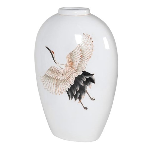 Crane L Ceramic Vase 45 cm white porcelain crane motif