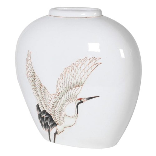 Crane S Porcelain Flower Vase 32 cm white with colourful crane motif