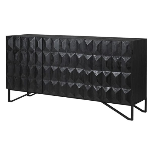 Mid Century Black Sideboard 180 cm reclaimed pine 3 Door Cabinet
