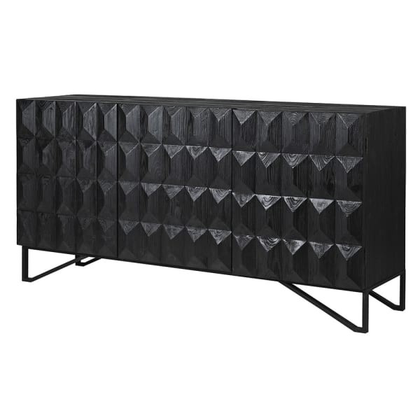 Mid Century Black Sideboard 180 cm reclaimed pine 3 Door Cabinet