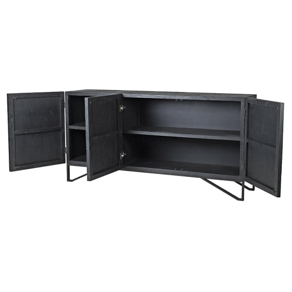 Three-door black sideboard on iron base