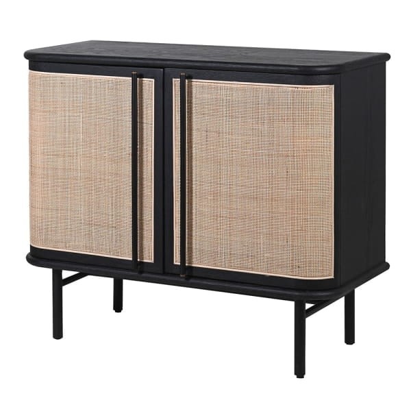 Leicester Two Doors Cabinet 102x88 cm black oak natural cane