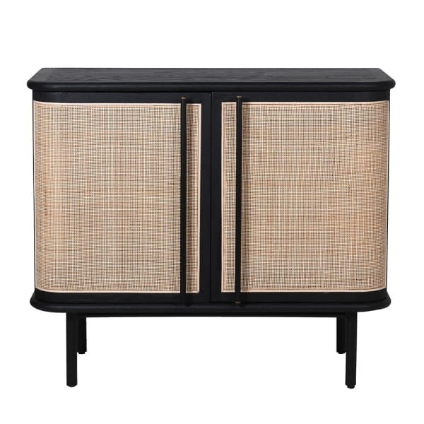 Leicester Two Doors Cabinet 102x88 cm black oak natural cane