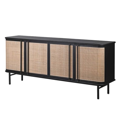 Leicester Black Sideboard 200 cm with Natural Cane Fronts