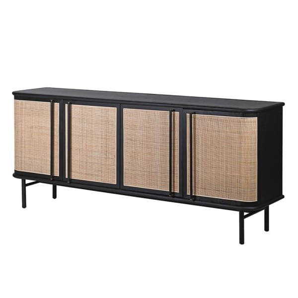 Leicester black sideboard 200 cm with natural cane fronts