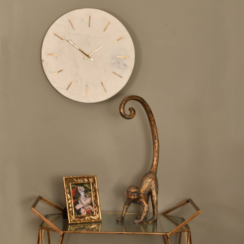 Montrose Brass White Marble Wall Clock 43 cm