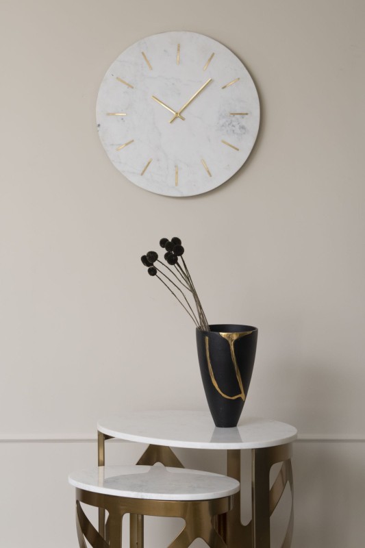 Montrose Brass White Marble Wall Clock 43 cm
