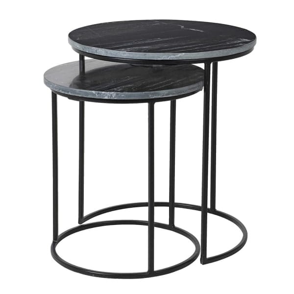 Sloane Marble side tables with black iron base set of 2