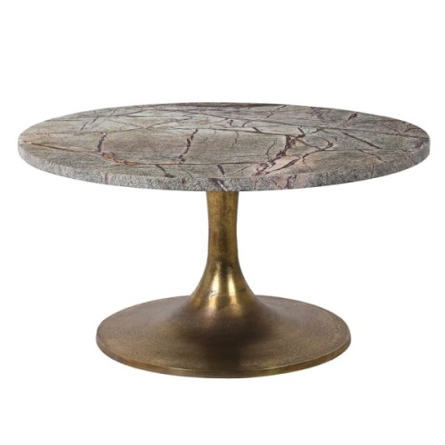 Surrey Forest Marble Coffee Table 75cm – Antique Gold Base