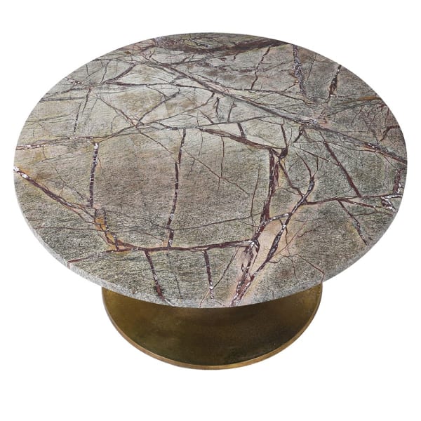 Green and grey marble coffee table with antique gold base