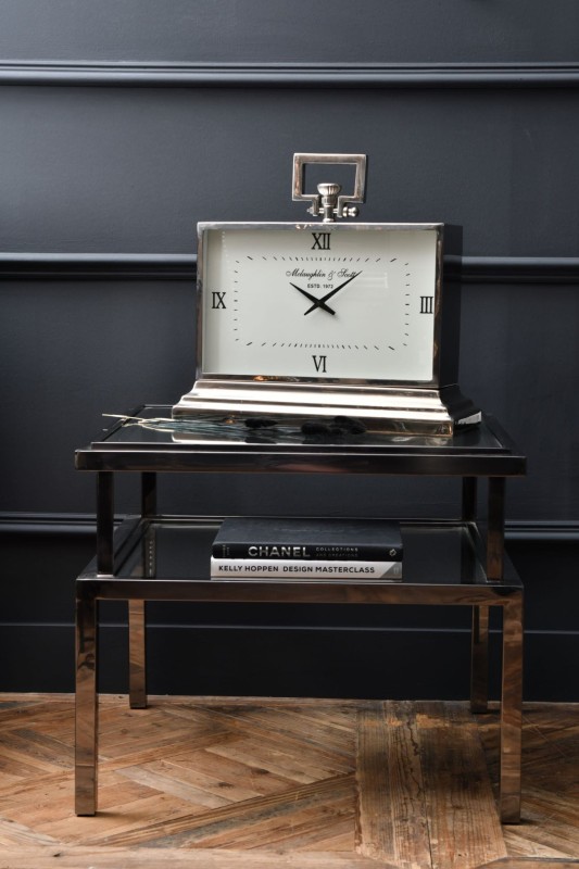 Brompton Rectangular Table Clock  52 cm silver aluminium and steel