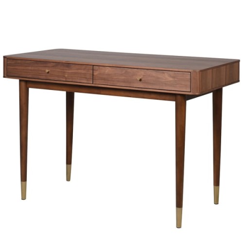 Classic Brown Desk 115 cm with Two Drawers and Gold Details