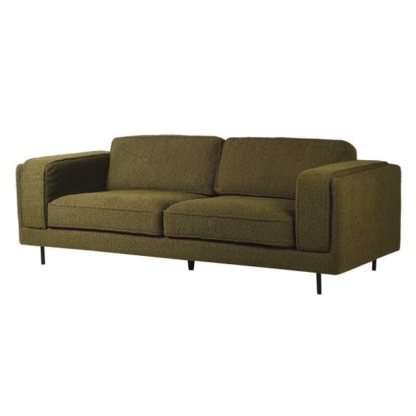 Simple Green Boucle 225 cm sofa - boucle three seater box sofa iron legs