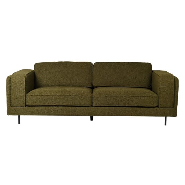Simple Green Boucle 225 cm sofa - boucle three seater box sofa iron legs