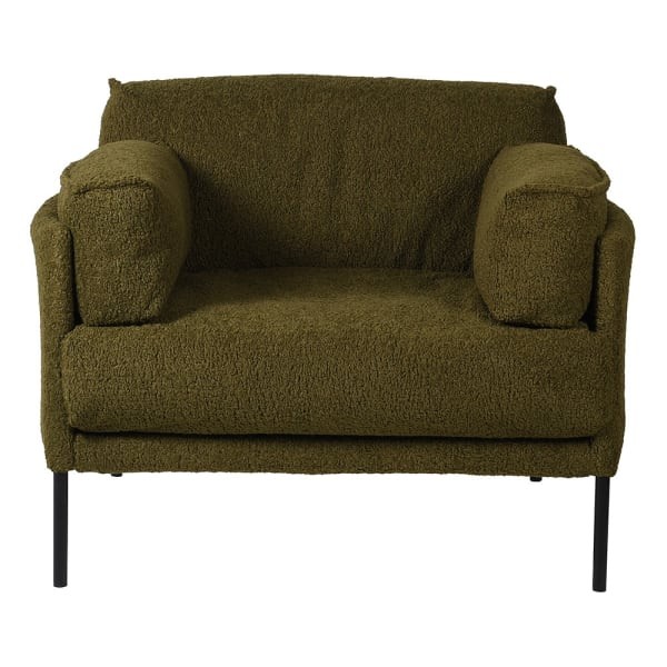Green Boucle Armchair with Black Legs and Cushions, 110 x 86 cm