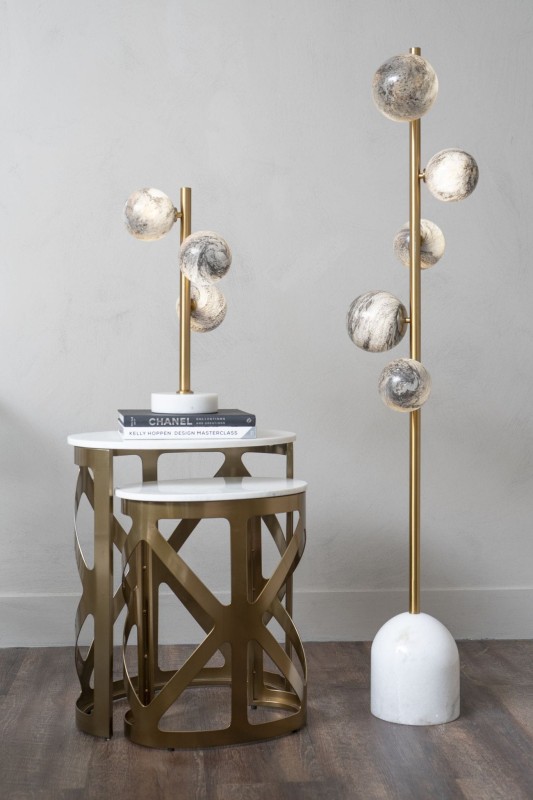 Orbit Floor Lamp 150 cm glass balls marble base white and gold