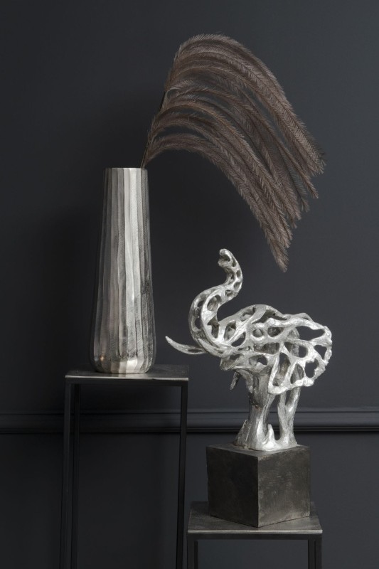 Elephant Head 62 cm Sculpture silver and black resin