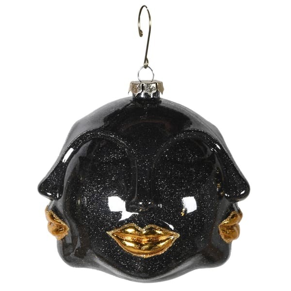 Gold Lips black and gold glass Christmas baubles set of six