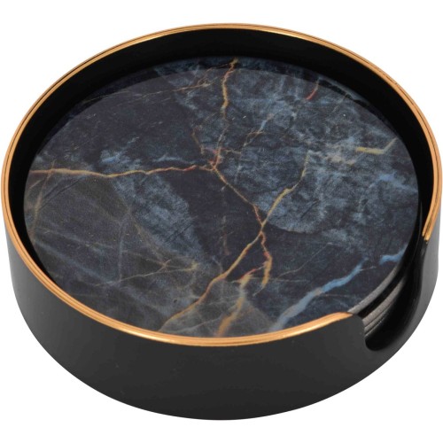 River Garden Coasters – Set of 4 Glass and Cork Coasters in Black, Gold and Deep Blue