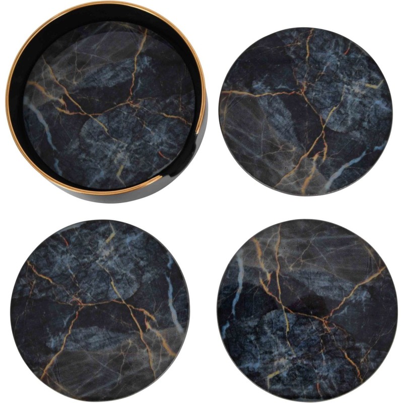 Belgrave coasters black and gold with dark blue set of four