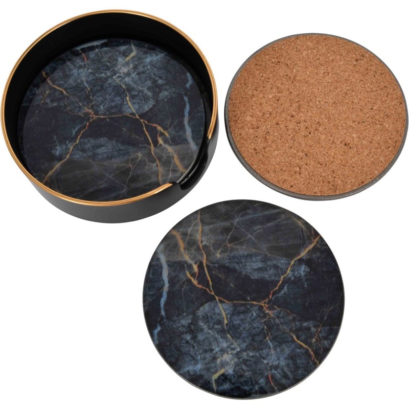 Belgrave coasters black and gold with dark blue set of four