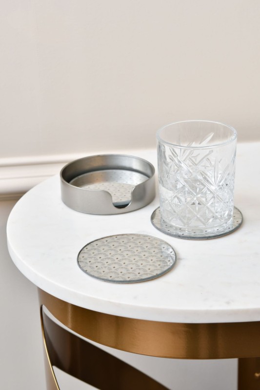 Deco Coasters white with antique gold set of four