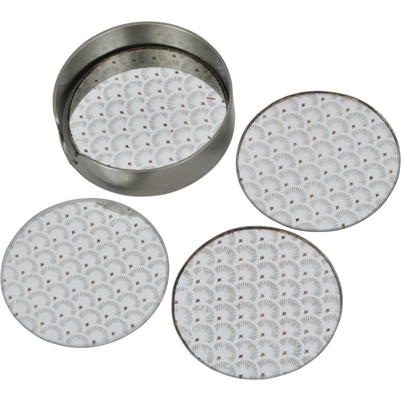 Deco Coasters white with antique gold set of four