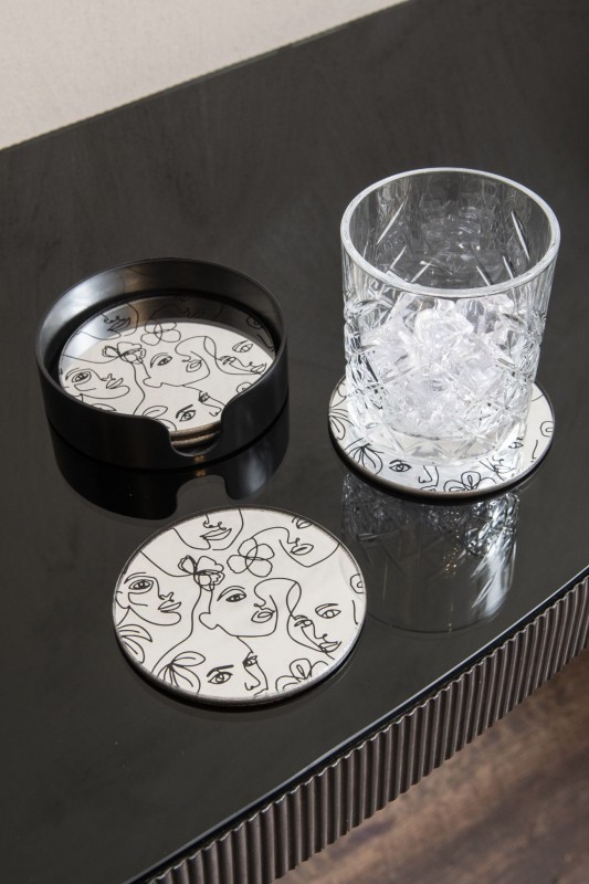 Face Coasters White and Blue mirrored glass