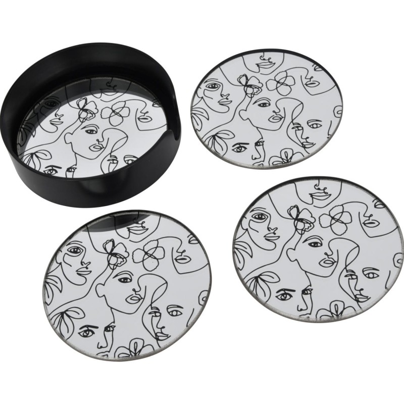 Face Coasters White and Blue mirrored glass