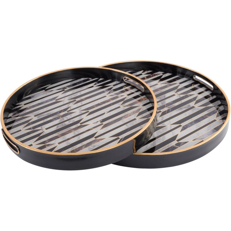 Set of two black and gold decorative trays