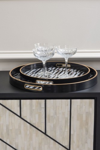 Geo Decorative Trays – Set of 2 in Black and Antique Gold, 46 cm