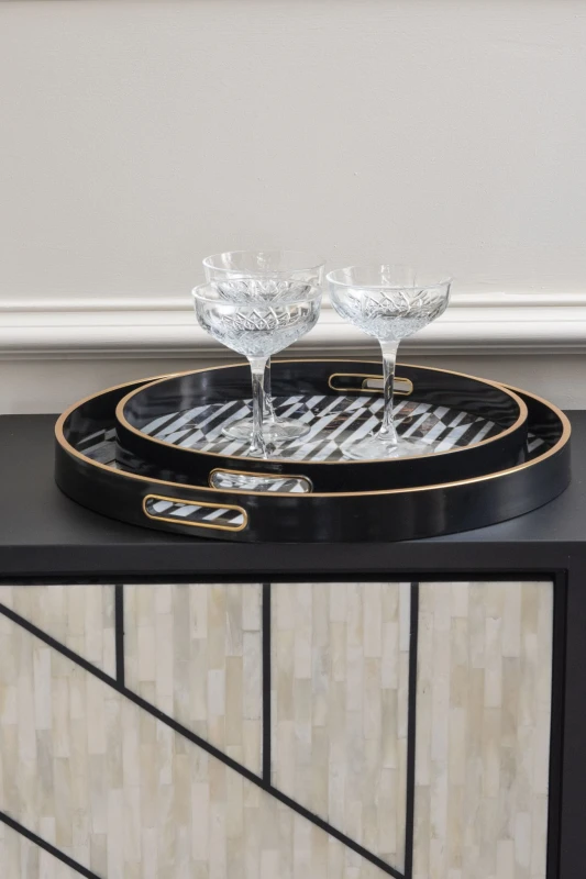 Geo decorative trays in black and antique gold