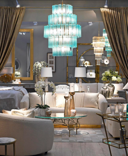 Maldon Blue large glass chandelier, 110cm high