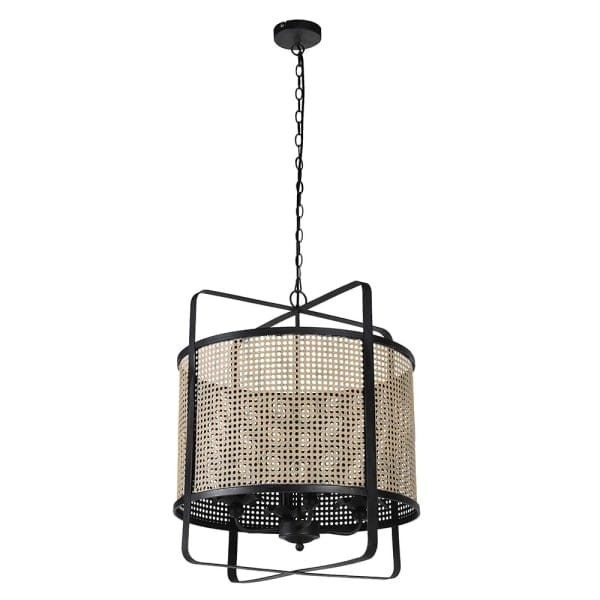 Chesham Rattan S open-weave chandelier in natural and black