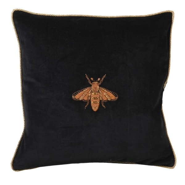 Black Bee Cushion Cover 45x45 100% cotton handmade bee