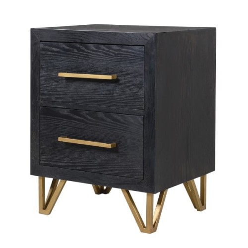 Black Bedside Cabinet with Gold Metal Legs 48 x 40 x 63 cm