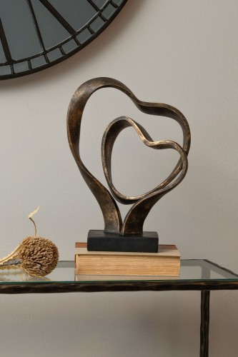 Heart Gold Two Hearts Sculpture 36 cm in Antique Gold