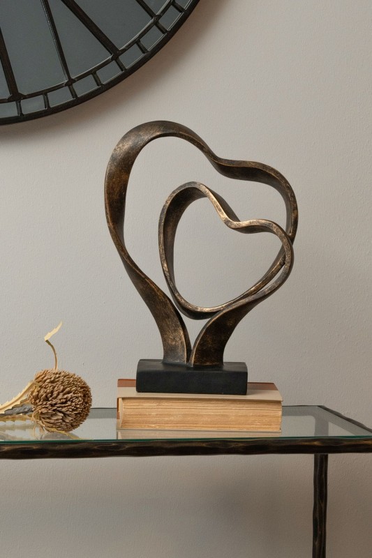 Heart Gold two hearts sculpture 36 cm in antique gold