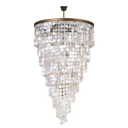 White Shells Large Chandelier 95x152 cm Spiral Natural Shells lamp with gold frame
